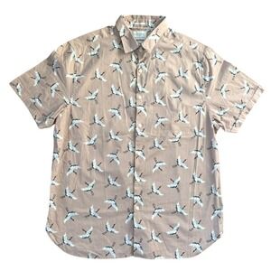 Cactus Man Ricky Singh‎ AOP Button Up Sz XL Beige Flying Crane Preppy Casual